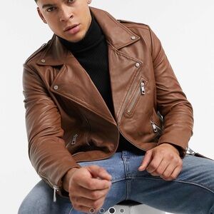 ASOS Tan Leather Biker Jacket